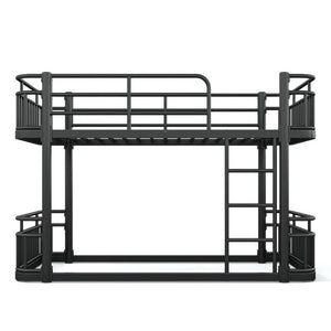 English Elm Twin XL Over XL Metal Bunk Bed with Guardrails for Teens and Adults Black W5316P499398