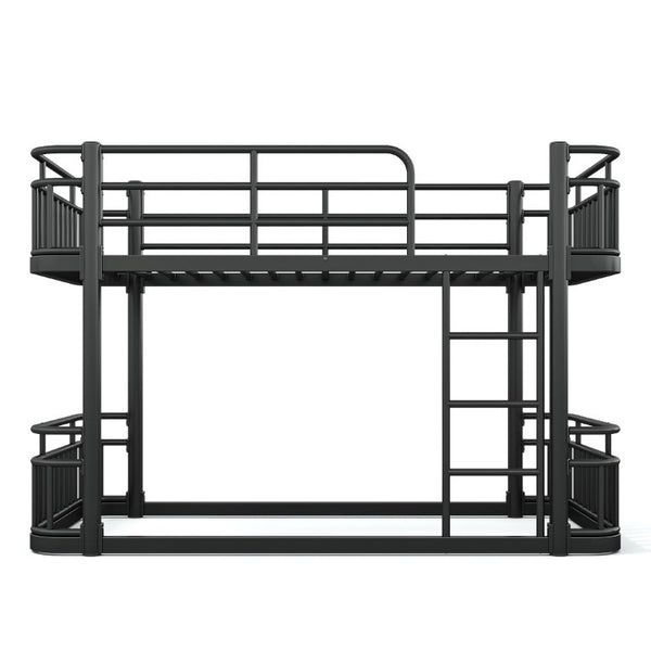 English Elm Twin XL Over XL Metal Bunk Bed with Guardrails for Teens and Adults Black W5316P499398