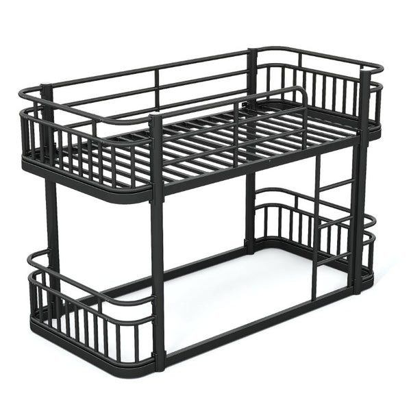 English Elm Twin XL Over XL Metal Bunk Bed with Guardrails for Teens and Adults Black W5316P499398