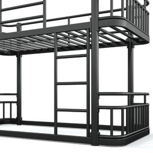 English Elm Twin XL Over XL Metal Bunk Bed with Guardrails for Teens and Adults Black W5316P499398
