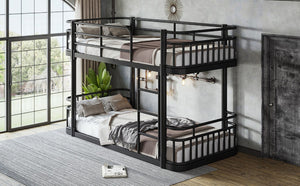 English Elm Twin XL Over XL Metal Bunk Bed with Guardrails for Teens and Adults Black W5316P499398