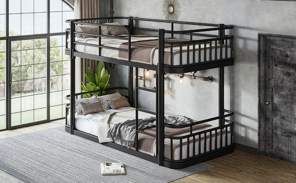 English Elm Twin XL Over XL Metal Bunk Bed with Guardrails for Teens and Adults Black W5316P499398