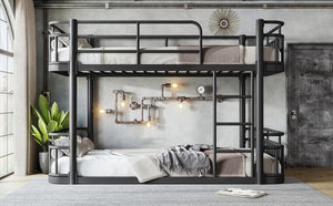 English Elm Twin XL Over XL Metal Bunk Bed with Guardrails for Teens and Adults Black W5316P499398