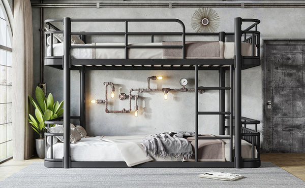 English Elm Twin XL Over XL Metal Bunk Bed with Guardrails for Teens and Adults Black W5316P499398