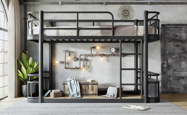 English Elm Twin XL Over XL Metal Bunk Bed with Guardrails for Teens and Adults Black W5316P499398