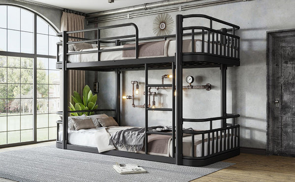 English Elm Twin XL Over XL Metal Bunk Bed with Guardrails for Teens and Adults Black W5316P499398