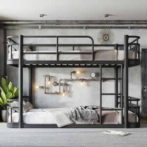 English Elm Twin XL Over XL Metal Bunk Bed with Guardrails for Teens and Adults Black W5316P499398