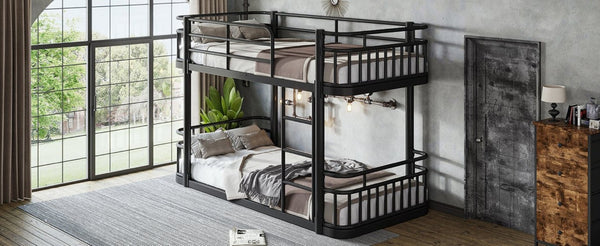 English Elm Twin XL Over XL Metal Bunk Bed with Guardrails for Teens and Adults Black W5316P499398