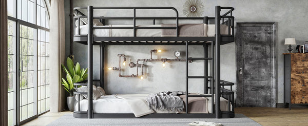 English Elm Twin XL Over XL Metal Bunk Bed with Guardrails for Teens and Adults Black W5316P499398
