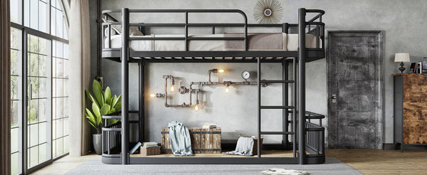 English Elm Twin XL Over XL Metal Bunk Bed with Guardrails for Teens and Adults Black W5316P499398
