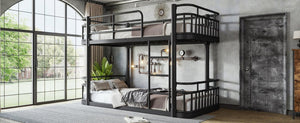 English Elm Twin XL Over XL Metal Bunk Bed with Guardrails for Teens and Adults Black W5316P499398