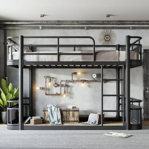 English Elm Twin XL Over XL Metal Bunk Bed with Guardrails for Teens and Adults Black W5316P499398