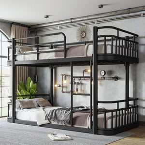 English Elm Twin XL Over XL Metal Bunk Bed with Guardrails for Teens and Adults Black W5316P499398