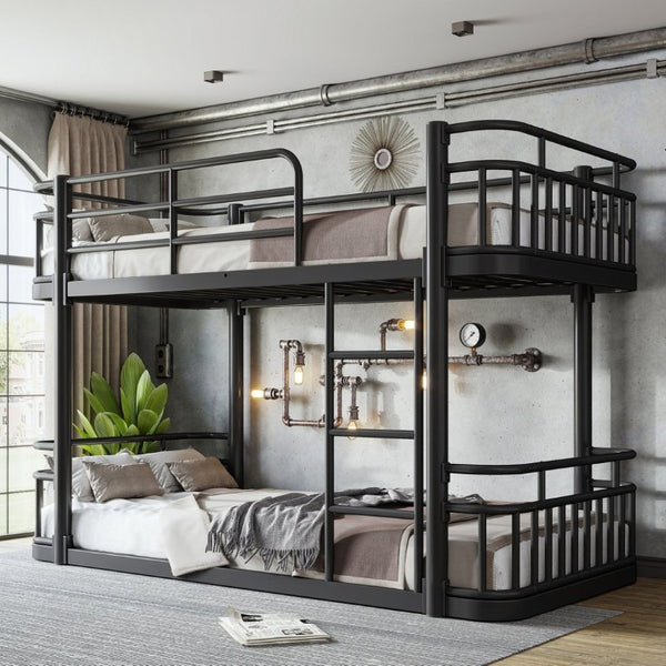 English Elm Twin XL Over XL Metal Bunk Bed with Guardrails for Teens and Adults Black W5316P499398