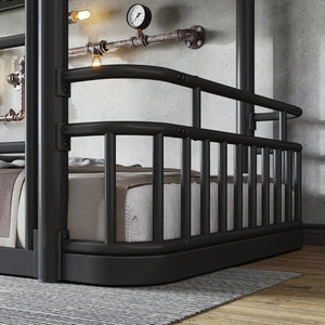 English Elm Twin XL Over XL Metal Bunk Bed with Guardrails for Teens and Adults Black W5316P499398