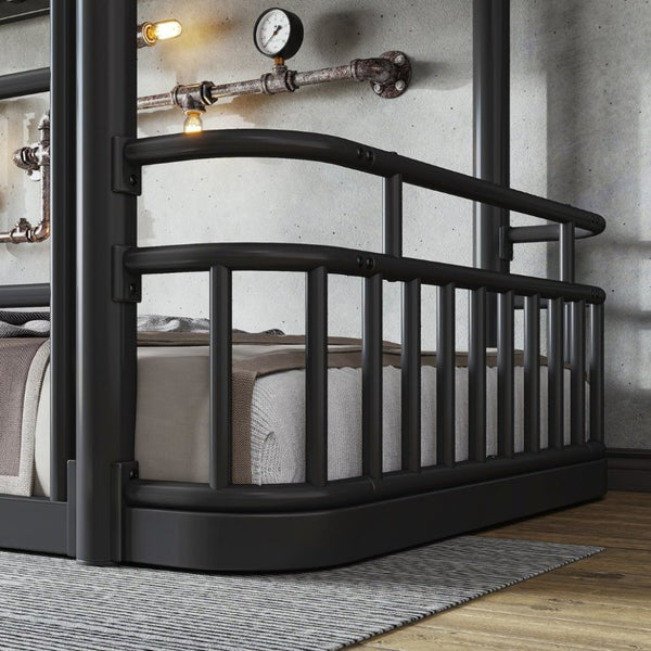 English Elm Twin XL Over XL Metal Bunk Bed with Guardrails for Teens and Adults Black W5316P499398