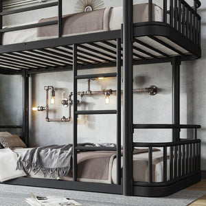 English Elm Twin XL Over XL Metal Bunk Bed with Guardrails for Teens and Adults Black W5316P499398