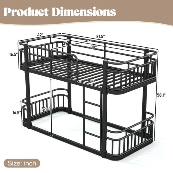 English Elm Twin XL Over XL Metal Bunk Bed with Guardrails for Teens and Adults Black W5316P499398