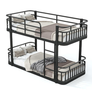 English Elm Twin XL Over XL Metal Bunk Bed with Guardrails for Teens and Adults Black W5316P499398