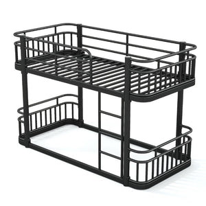 English Elm Twin XL Over XL Metal Bunk Bed with Guardrails for Teens and Adults Black W5316P499398