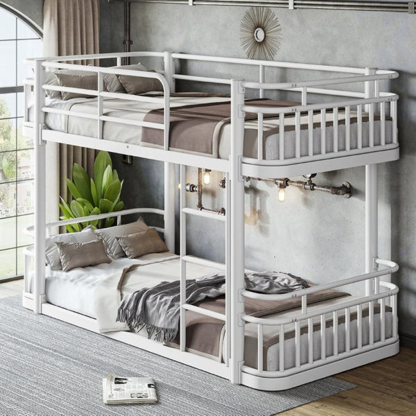 English Elm Twin XL Over XL Metal Bunk Bed with Guardrails for Teens and Adults White W5316P499399