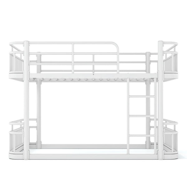 English Elm Twin XL Over XL Metal Bunk Bed with Guardrails for Teens and Adults White W5316P499399