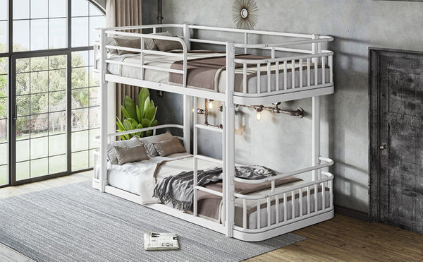 English Elm Twin XL Over XL Metal Bunk Bed with Guardrails for Teens and Adults White W5316P499399