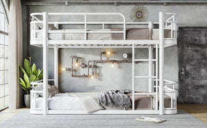 English Elm Twin XL Over XL Metal Bunk Bed with Guardrails for Teens and Adults White W5316P499399