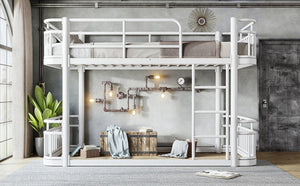 English Elm Twin XL Over XL Metal Bunk Bed with Guardrails for Teens and Adults White W5316P499399