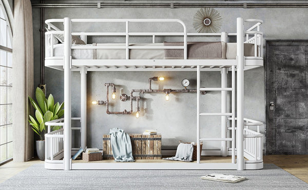 English Elm Twin XL Over XL Metal Bunk Bed with Guardrails for Teens and Adults White W5316P499399