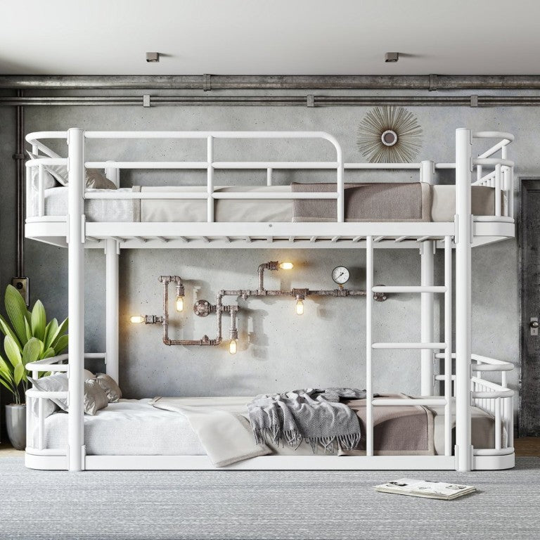 English Elm Twin XL Over XL Metal Bunk Bed with Guardrails for Teens and Adults White W5316P499399