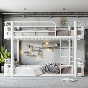 English Elm Twin XL Over XL Metal Bunk Bed with Guardrails for Teens and Adults White W5316P499399