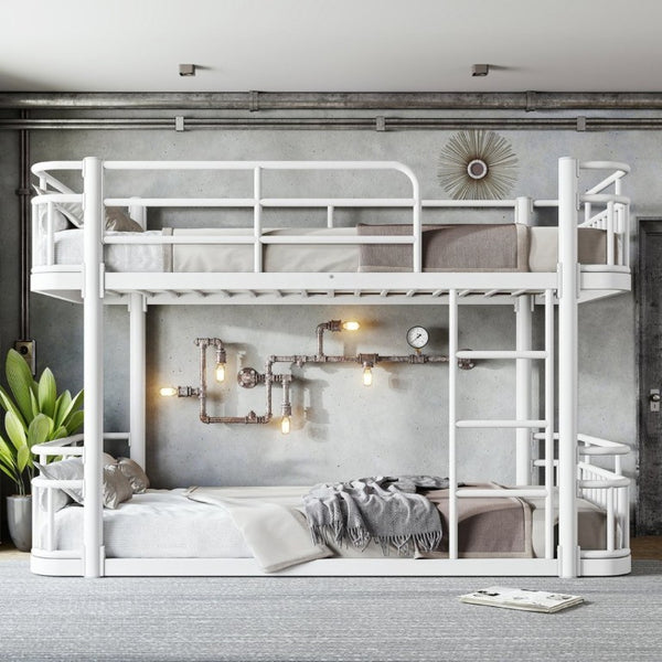 English Elm Twin XL Over XL Metal Bunk Bed with Guardrails for Teens and Adults White W5316P499399