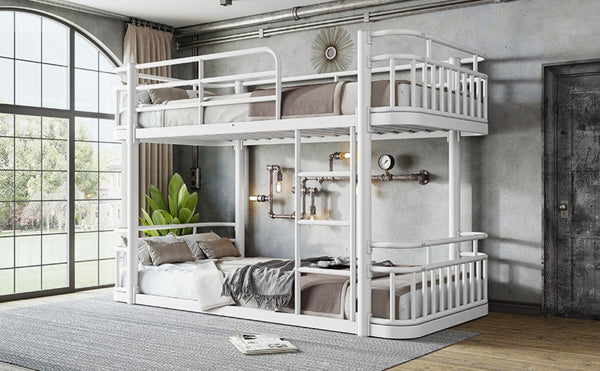 English Elm Twin XL Over XL Metal Bunk Bed with Guardrails for Teens and Adults White W5316P499399