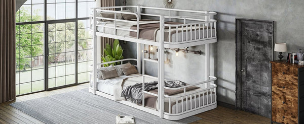 English Elm Twin XL Over XL Metal Bunk Bed with Guardrails for Teens and Adults White W5316P499399