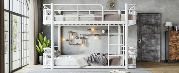 English Elm Twin XL Over XL Metal Bunk Bed with Guardrails for Teens and Adults White W5316P499399