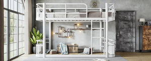 English Elm Twin XL Over XL Metal Bunk Bed with Guardrails for Teens and Adults White W5316P499399