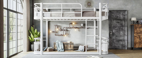 English Elm Twin XL Over XL Metal Bunk Bed with Guardrails for Teens and Adults White W5316P499399
