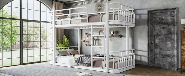 English Elm Twin XL Over XL Metal Bunk Bed with Guardrails for Teens and Adults White W5316P499399