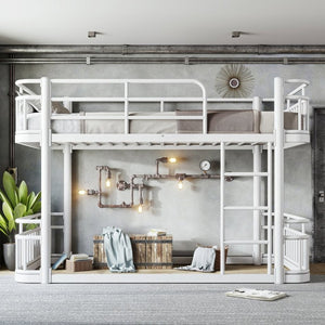 English Elm Twin XL Over XL Metal Bunk Bed with Guardrails for Teens and Adults White W5316P499399
