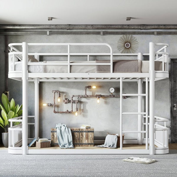 English Elm Twin XL Over XL Metal Bunk Bed with Guardrails for Teens and Adults White W5316P499399