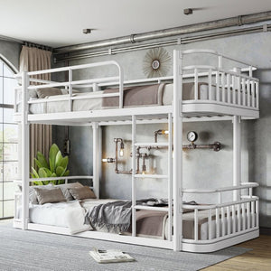 English Elm Twin XL Over XL Metal Bunk Bed with Guardrails for Teens and Adults White W5316P499399