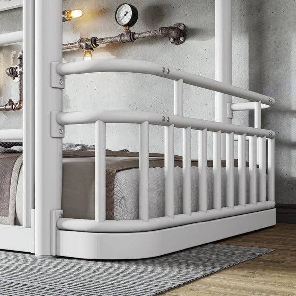 English Elm Twin XL Over XL Metal Bunk Bed with Guardrails for Teens and Adults White W5316P499399