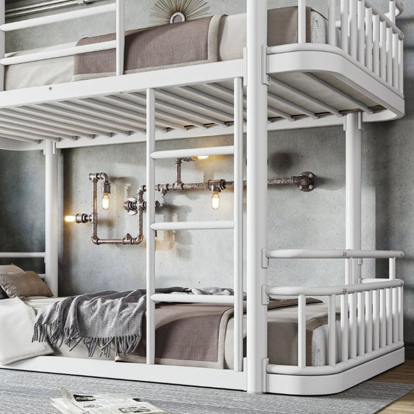 English Elm Twin XL Over XL Metal Bunk Bed with Guardrails for Teens and Adults White W5316P499399