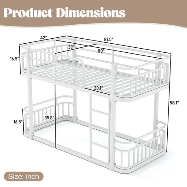 English Elm Twin XL Over XL Metal Bunk Bed with Guardrails for Teens and Adults White W5316P499399