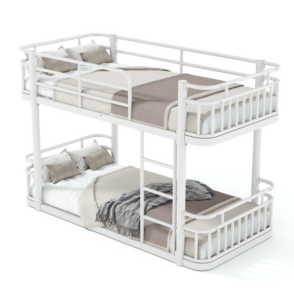 English Elm Twin XL Over XL Metal Bunk Bed with Guardrails for Teens and Adults White W5316P499399