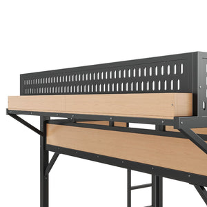 English Elm Full Size Kids Metal Loft Bed with Slide Wardrobe USB Charging and LED Strip Lights W5316S00036