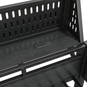 English Elm Queen Metal Loft Bed with Slide Wardrobe LED Lighting USB Ports and Storage Shelves Black W5316S00037