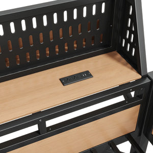 English Elm Queen Metal Loft Bed with Slide Wardrobe LED Lighting USB Ports and Storage Shelves Natural W5316S00038
