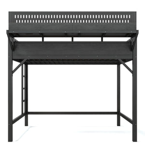English Elm Ful Size Metal Loft Bed with Pegboard Shelves USB Charging and LED Ambient Lighting W5316S00041